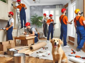 Workers renovating a home